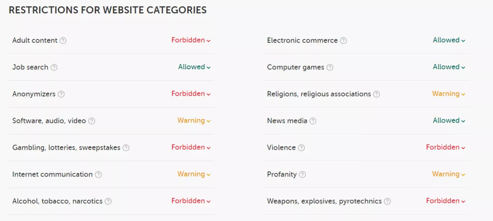 Kaspersky Safe Kids web filters